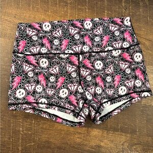 High-Waist Pink & Black Graphic Skull Print Women’s Shorts